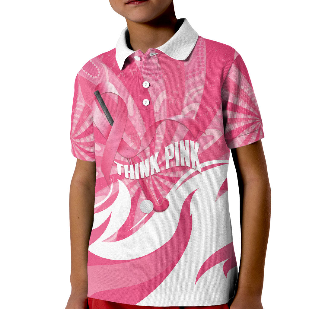 Australia Field Hockey Breast Cancer Personalised Kid Polo Shirt Think Pink Ribbon Aboriginal Art