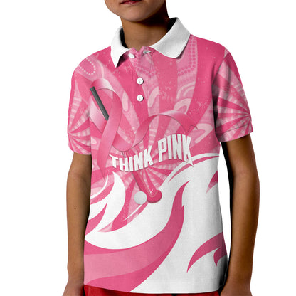 Australia Field Hockey Breast Cancer Personalised Kid Polo Shirt Think Pink Ribbon Aboriginal Art