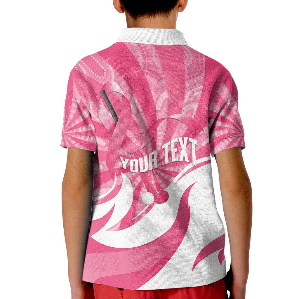 Australia Field Hockey Breast Cancer Personalised Kid Polo Shirt Think Pink Ribbon Aboriginal Art