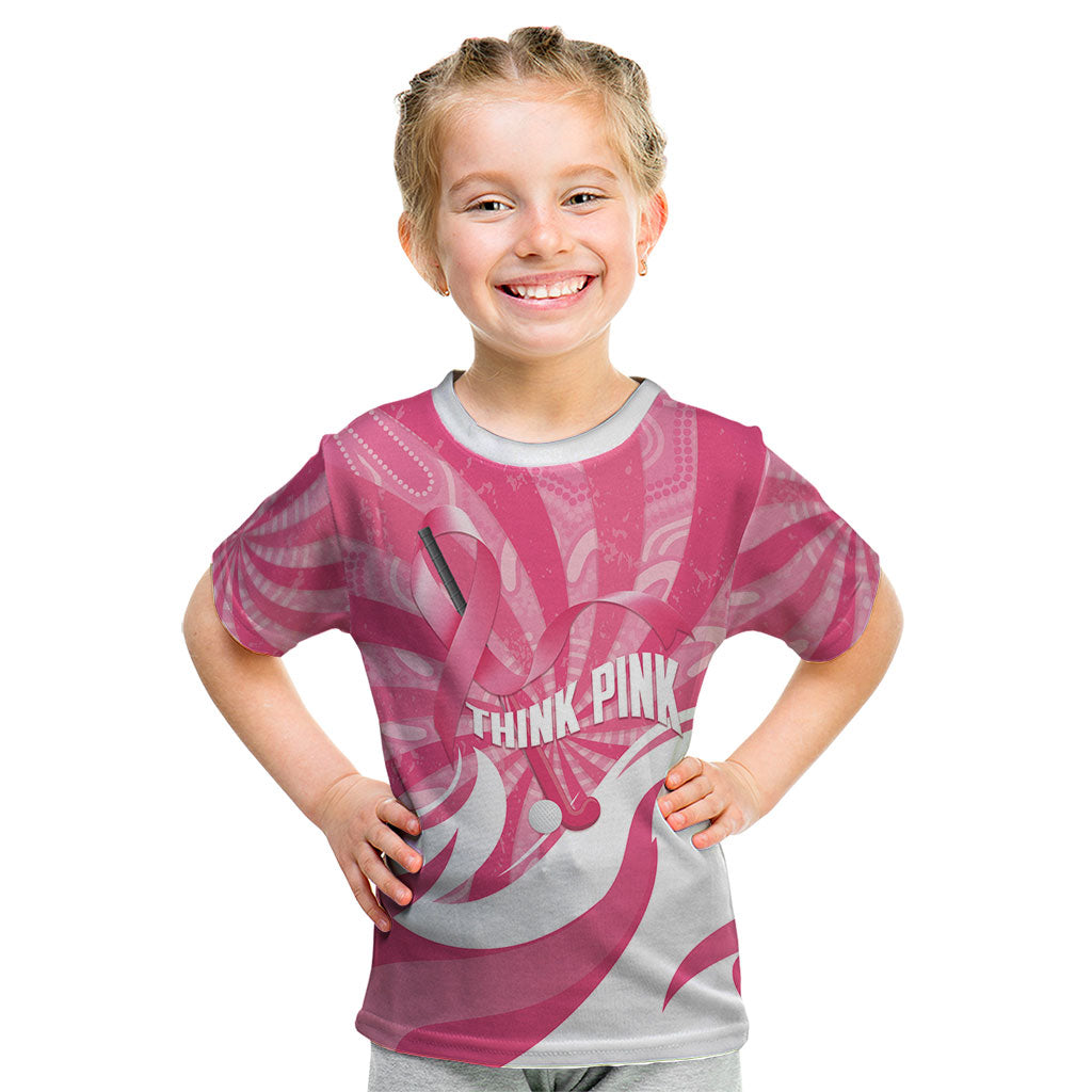 Australia Field Hockey Breast Cancer Personalised Kid T Shirt Think Pink Ribbon Aboriginal Art