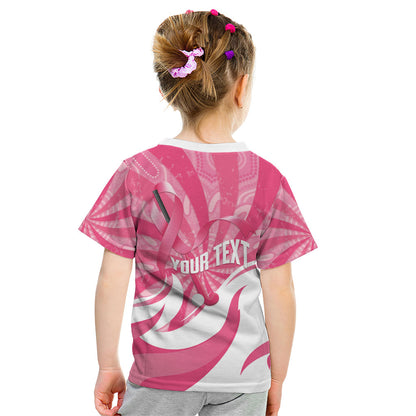 Australia Field Hockey Breast Cancer Personalised Kid T Shirt Think Pink Ribbon Aboriginal Art