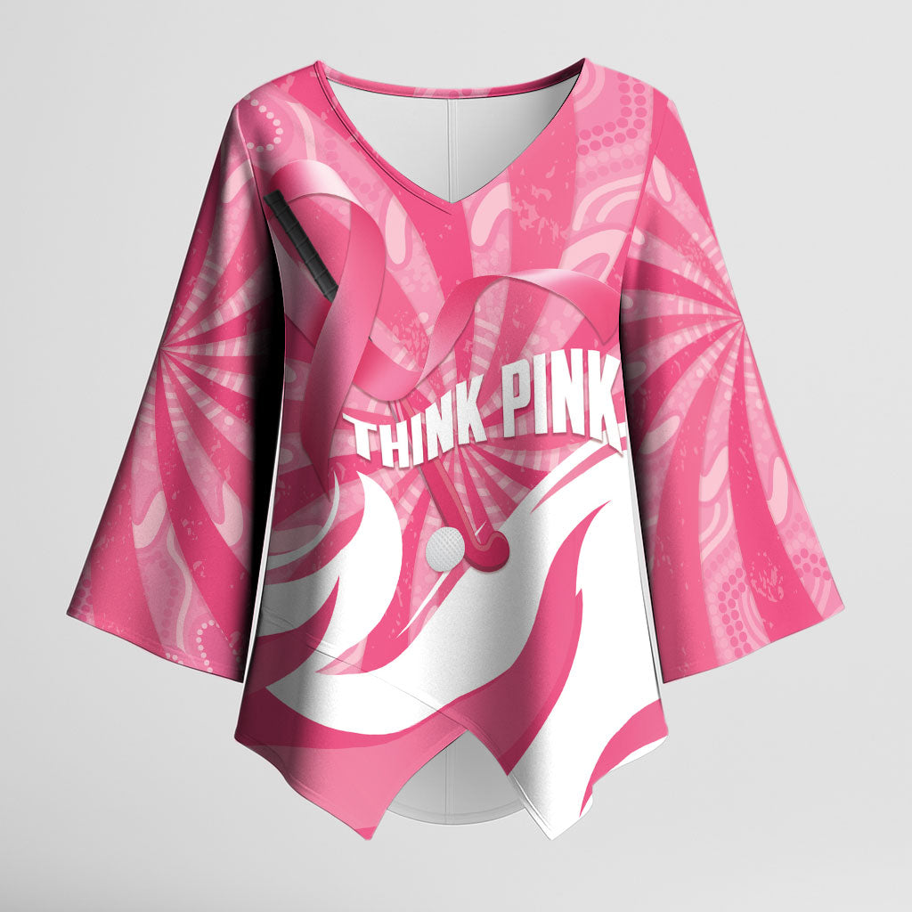 Australia Field Hockey Breast Cancer Personalised Kimono Sleeve Blouse Think Pink Ribbon Aboriginal Art