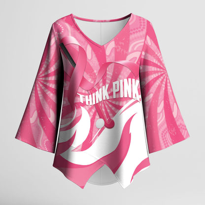 Australia Field Hockey Breast Cancer Personalised Kimono Sleeve Blouse Think Pink Ribbon Aboriginal Art