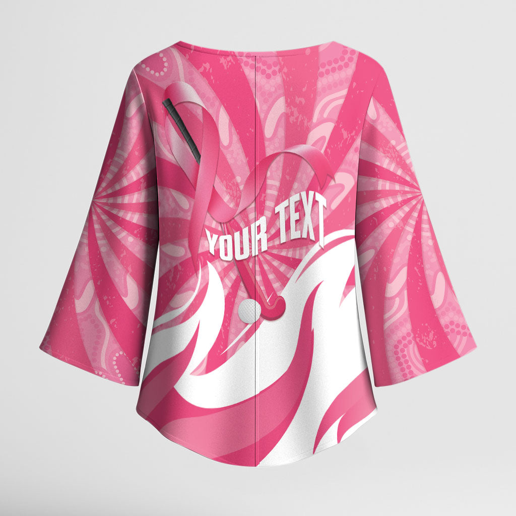 Australia Field Hockey Breast Cancer Personalised Kimono Sleeve Blouse Think Pink Ribbon Aboriginal Art