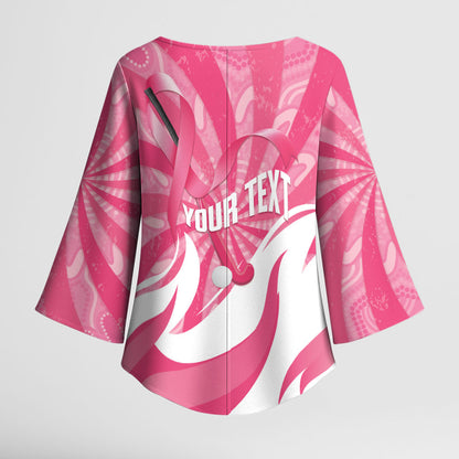 Australia Field Hockey Breast Cancer Personalised Kimono Sleeve Blouse Think Pink Ribbon Aboriginal Art
