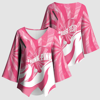 Australia Field Hockey Breast Cancer Personalised Kimono Sleeve Blouse Think Pink Ribbon Aboriginal Art