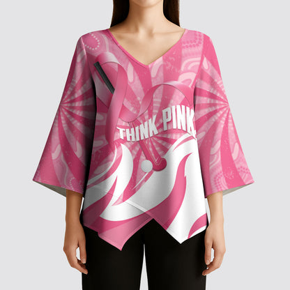 Australia Field Hockey Breast Cancer Personalised Kimono Sleeve Blouse Think Pink Ribbon Aboriginal Art