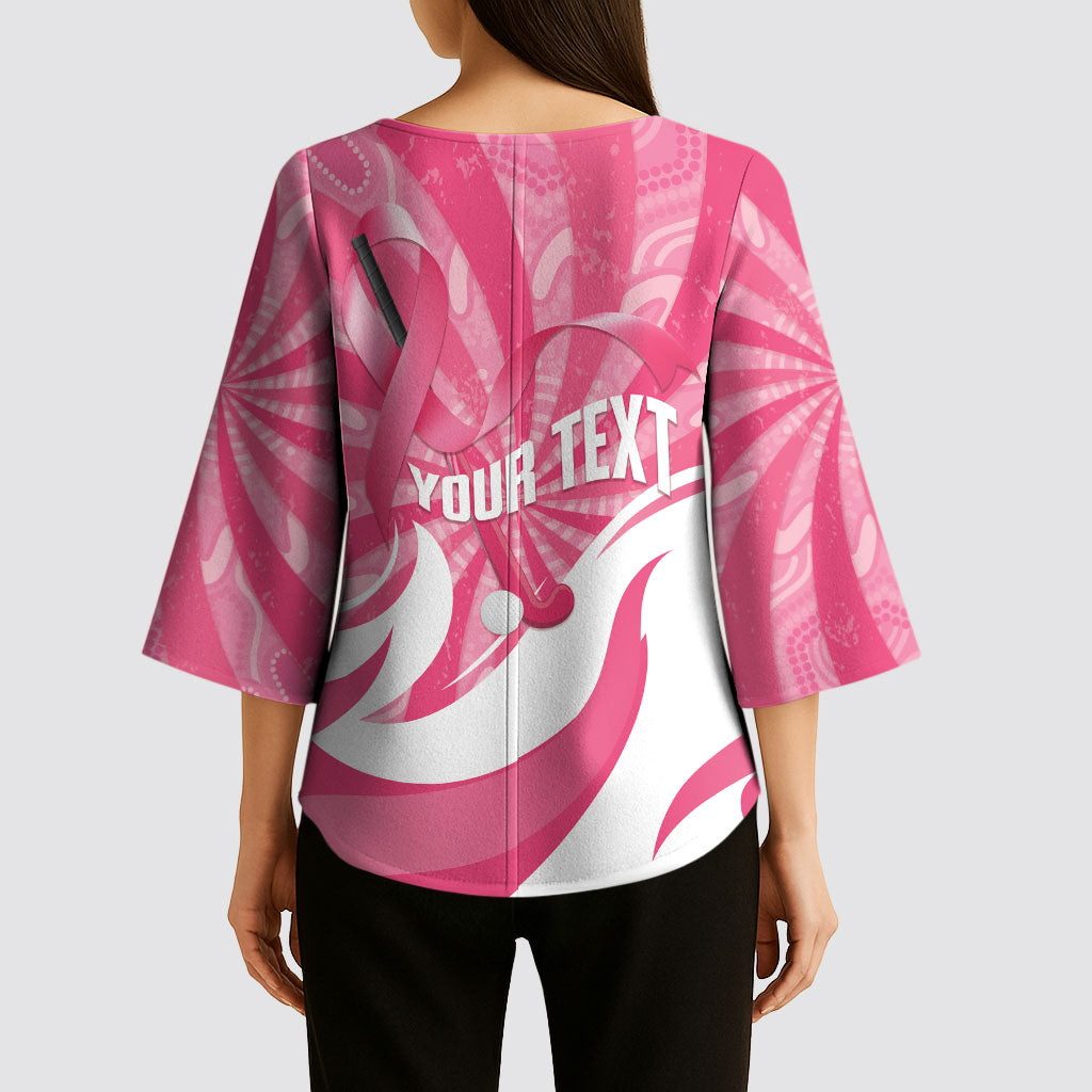 Australia Field Hockey Breast Cancer Personalised Kimono Sleeve Blouse Think Pink Ribbon Aboriginal Art