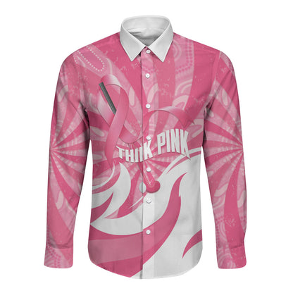 Australia Field Hockey Breast Cancer Personalised Long Sleeve Button Shirt Think Pink Ribbon Aboriginal Art