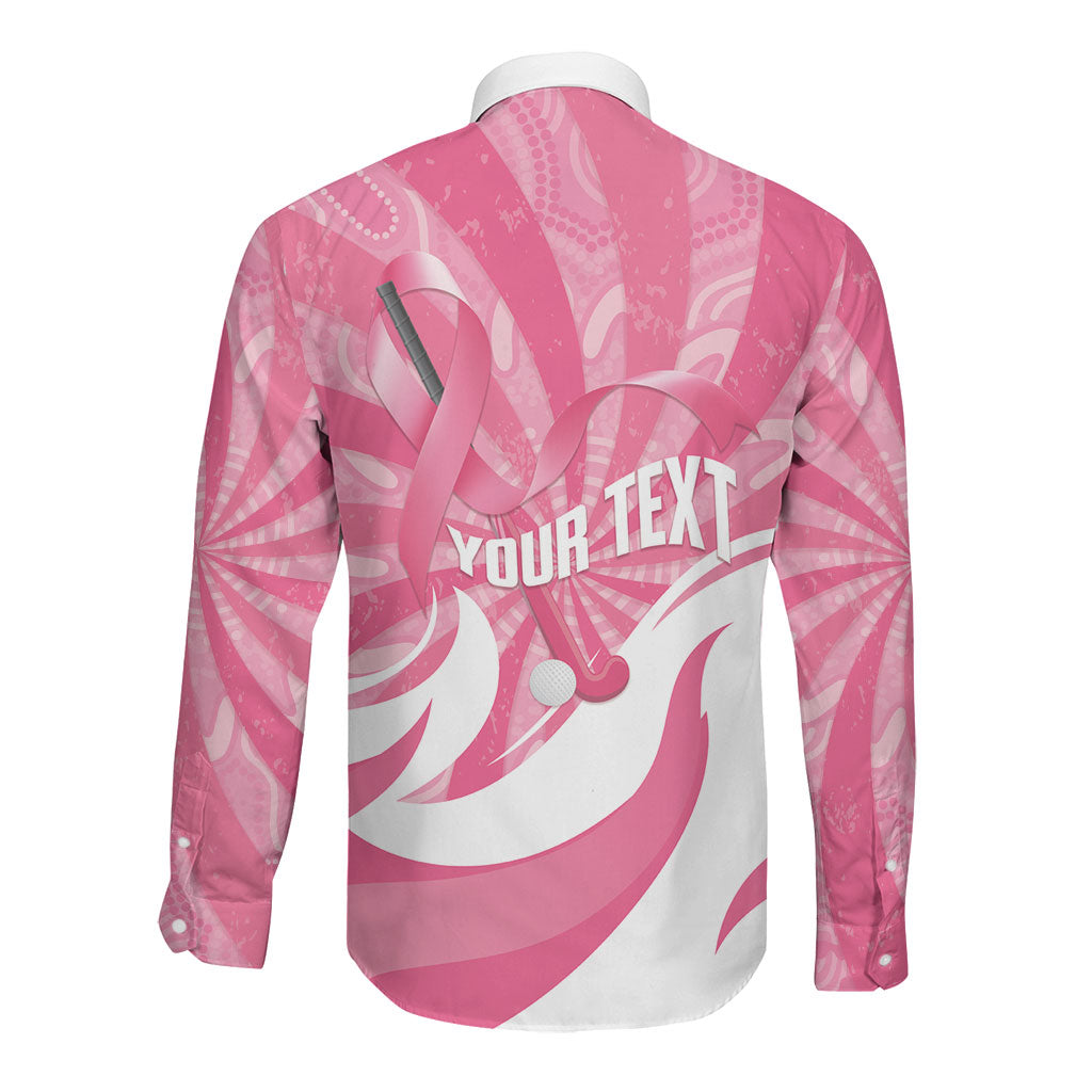 Australia Field Hockey Breast Cancer Personalised Long Sleeve Button Shirt Think Pink Ribbon Aboriginal Art
