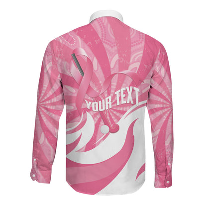 Australia Field Hockey Breast Cancer Personalised Long Sleeve Button Shirt Think Pink Ribbon Aboriginal Art