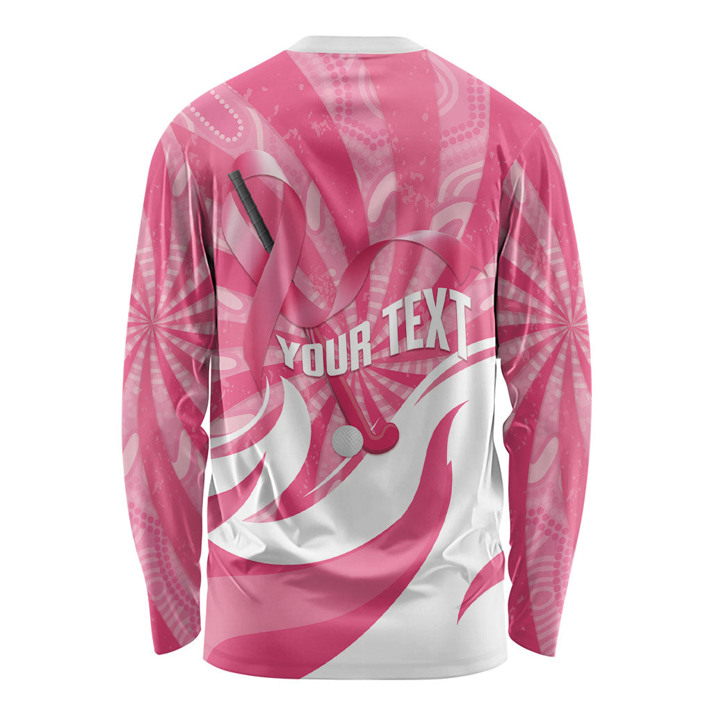 Australia Field Hockey Breast Cancer Personalised Long Sleeve Shirt Think Pink Ribbon Aboriginal Art
