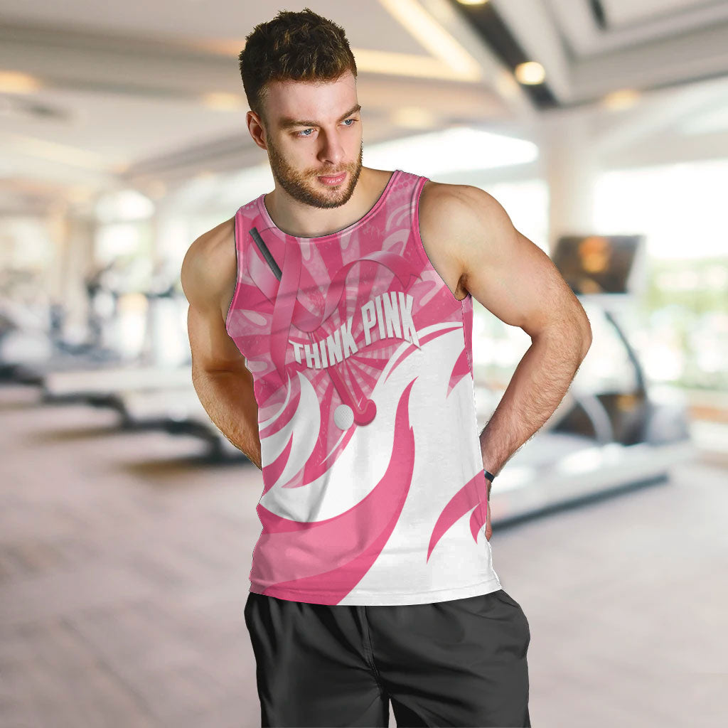 Australia Field Hockey Breast Cancer Personalised Men Tank Top Think Pink Ribbon Aboriginal Art