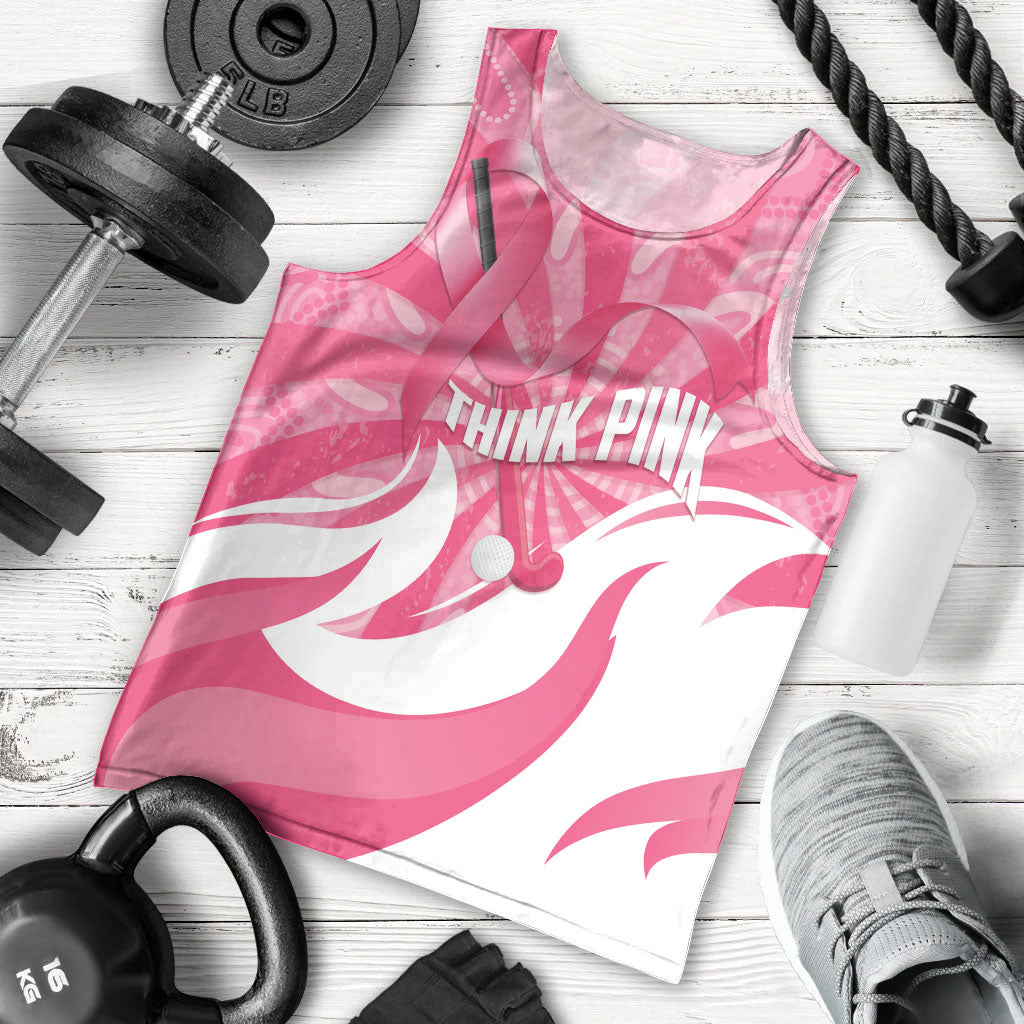 Australia Field Hockey Breast Cancer Personalised Men Tank Top Think Pink Ribbon Aboriginal Art
