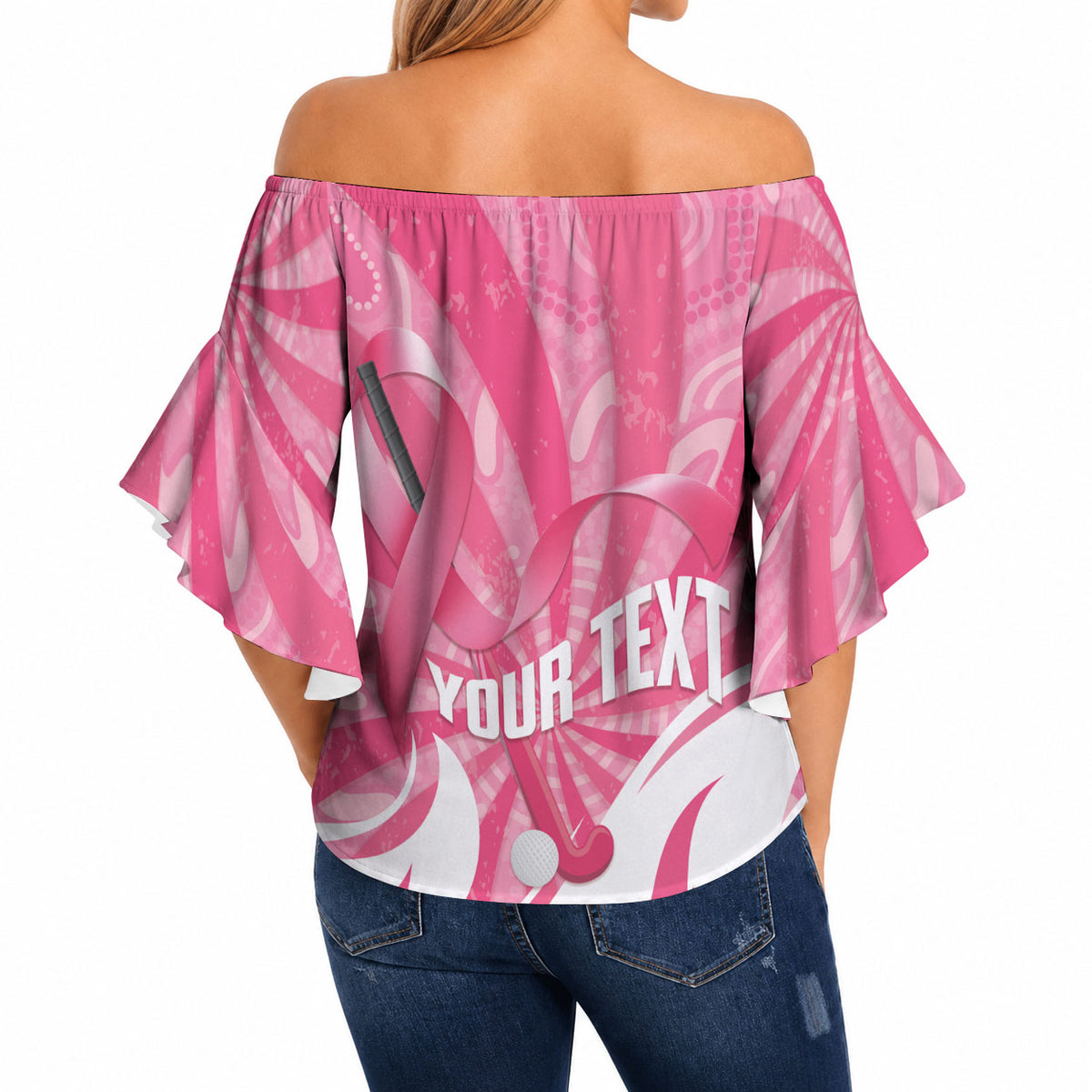 Australia Field Hockey Breast Cancer Personalised Off Shoulder Wrap Waist Top Think Pink Ribbon Aboriginal Art