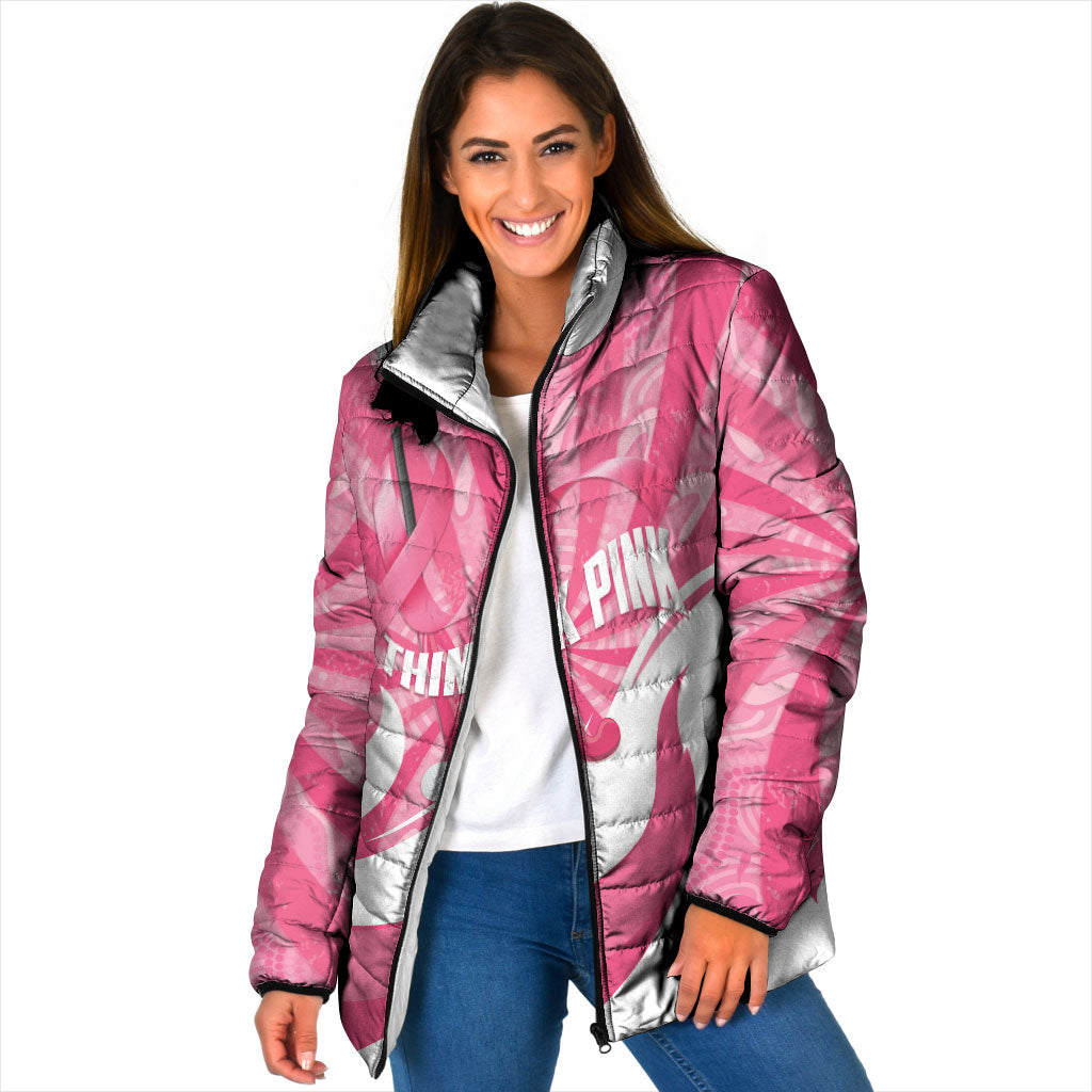 Australia Field Hockey Breast Cancer Personalised Padded Jacket Think Pink Ribbon Aboriginal Art