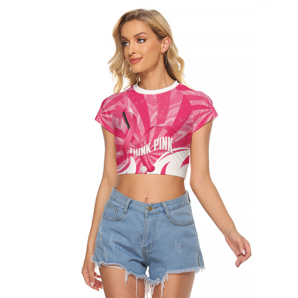 Australia Field Hockey Breast Cancer Personalised Raglan Cropped T Shirt Think Pink Ribbon Aboriginal Art