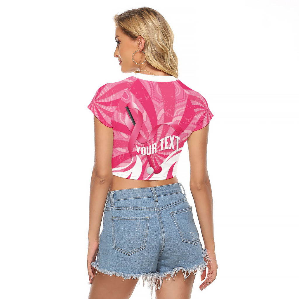 Australia Field Hockey Breast Cancer Personalised Raglan Cropped T Shirt Think Pink Ribbon Aboriginal Art