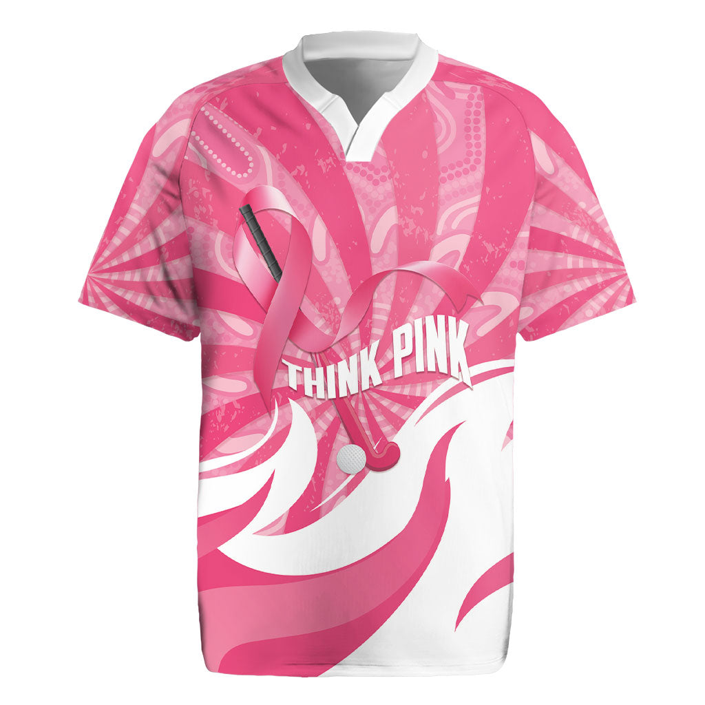 Australia Field Hockey Breast Cancer Personalised Rugby Jersey Think Pink Ribbon Aboriginal Art