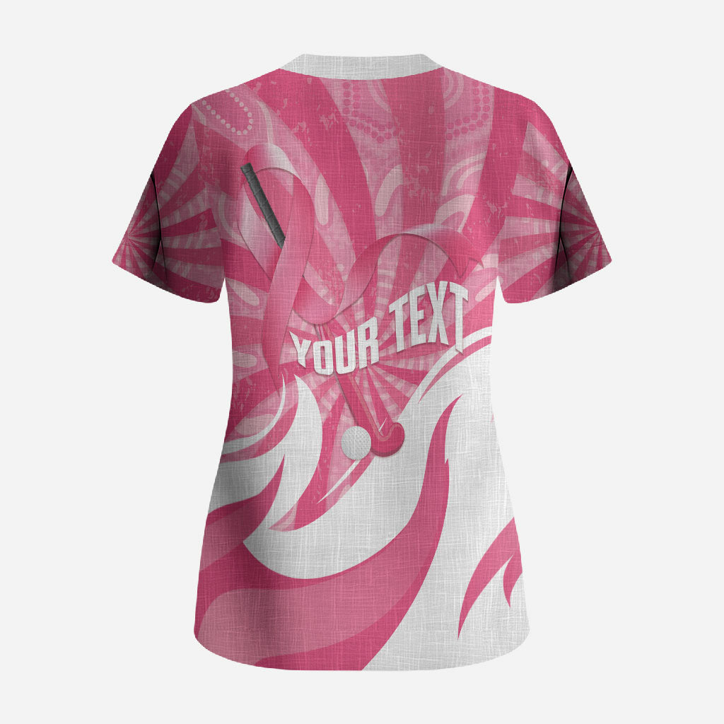 Australia Field Hockey Breast Cancer Personalised Scrub Top Think Pink Ribbon Aboriginal Art