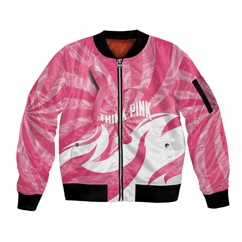 Australia Field Hockey Breast Cancer Personalised Sleeve Zip Bomber Jacket Think Pink Ribbon Aboriginal Art