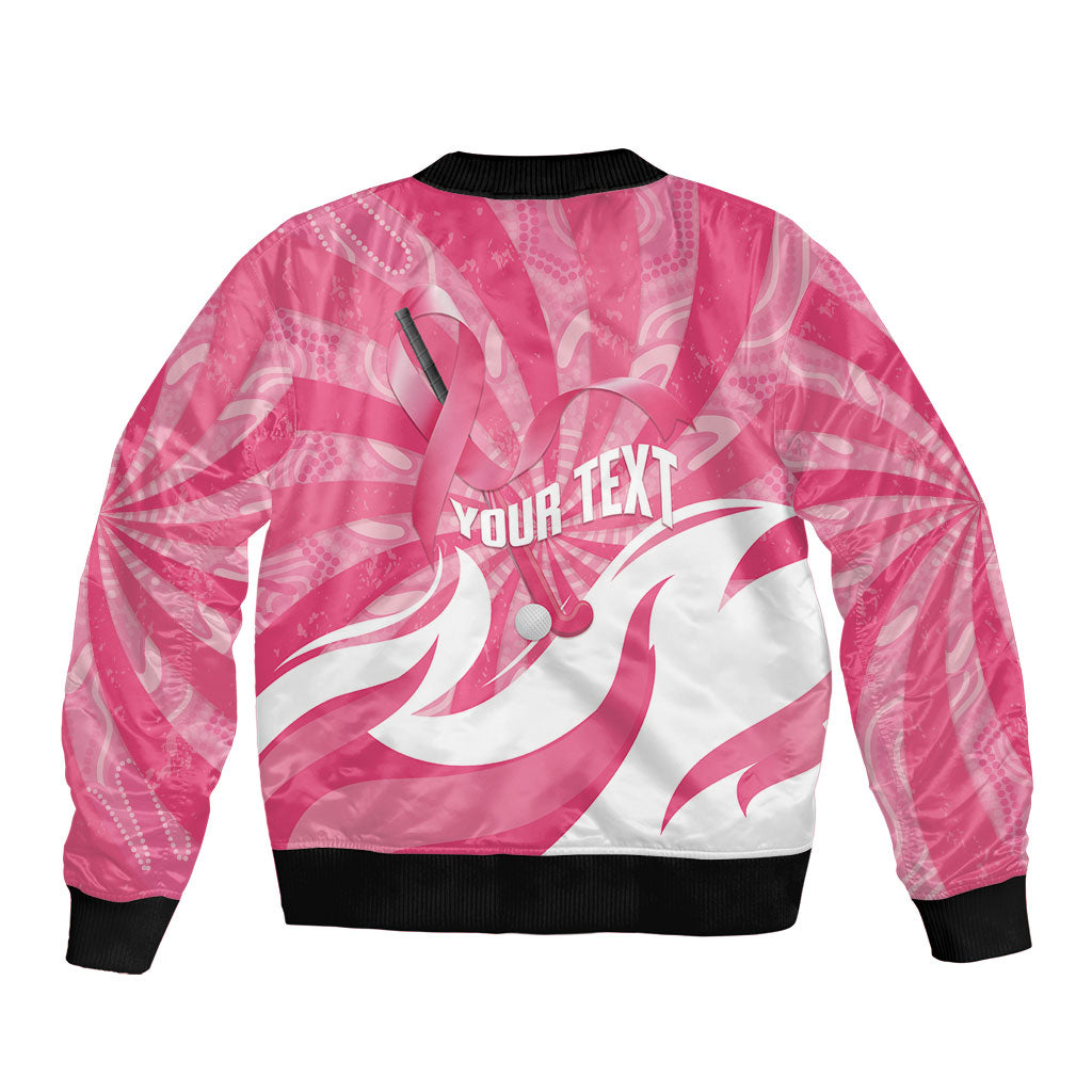 Australia Field Hockey Breast Cancer Personalised Sleeve Zip Bomber Jacket Think Pink Ribbon Aboriginal Art