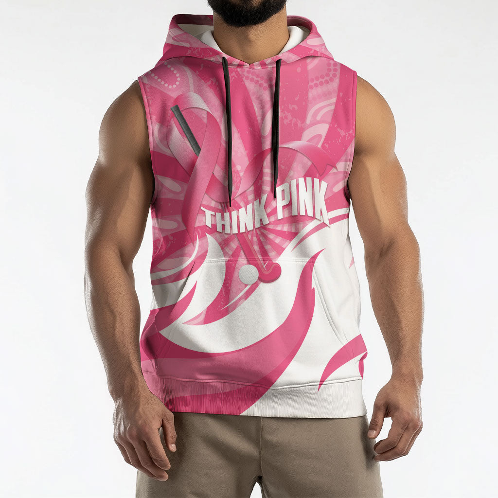 Australia Field Hockey Breast Cancer Personalised Sleeveless Hoodie Think Pink Ribbon Aboriginal Art