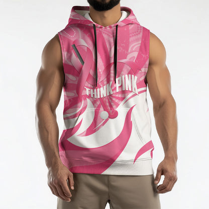 Australia Field Hockey Breast Cancer Personalised Sleeveless Hoodie Think Pink Ribbon Aboriginal Art