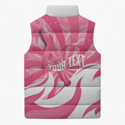 Australia Field Hockey Breast Cancer Personalised Sleeveless Puffer Jacket Think Pink Ribbon Aboriginal Art