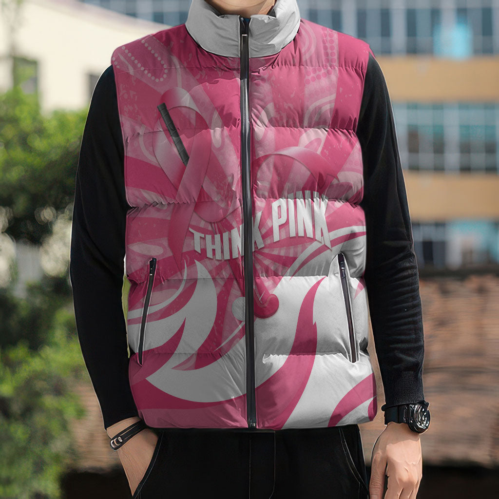 Australia Field Hockey Breast Cancer Personalised Sleeveless Puffer Jacket Think Pink Ribbon Aboriginal Art