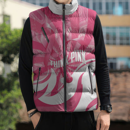 Australia Field Hockey Breast Cancer Personalised Sleeveless Puffer Jacket Think Pink Ribbon Aboriginal Art