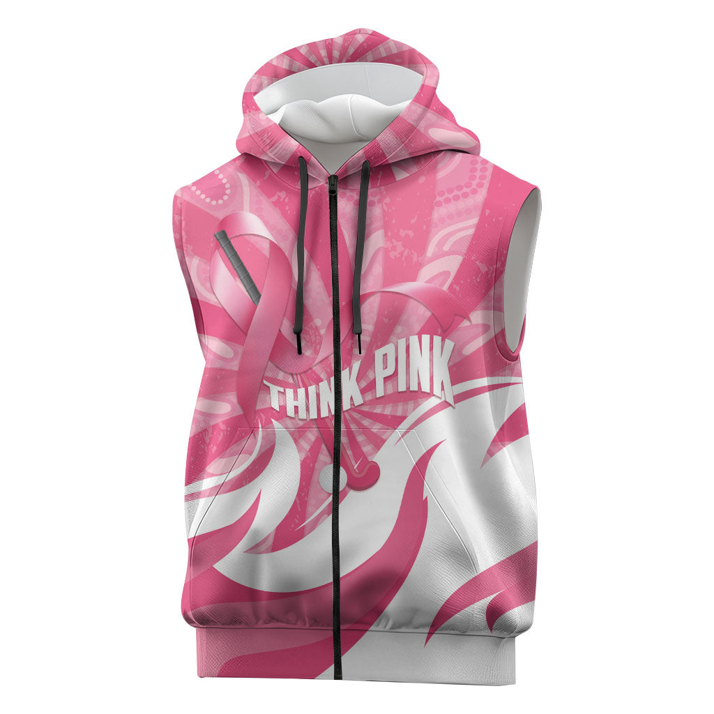 Australia Field Hockey Breast Cancer Personalised Sleeveless Zip Hoodie Think Pink Ribbon Aboriginal Art