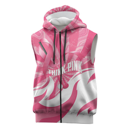 Australia Field Hockey Breast Cancer Personalised Sleeveless Zip Hoodie Think Pink Ribbon Aboriginal Art
