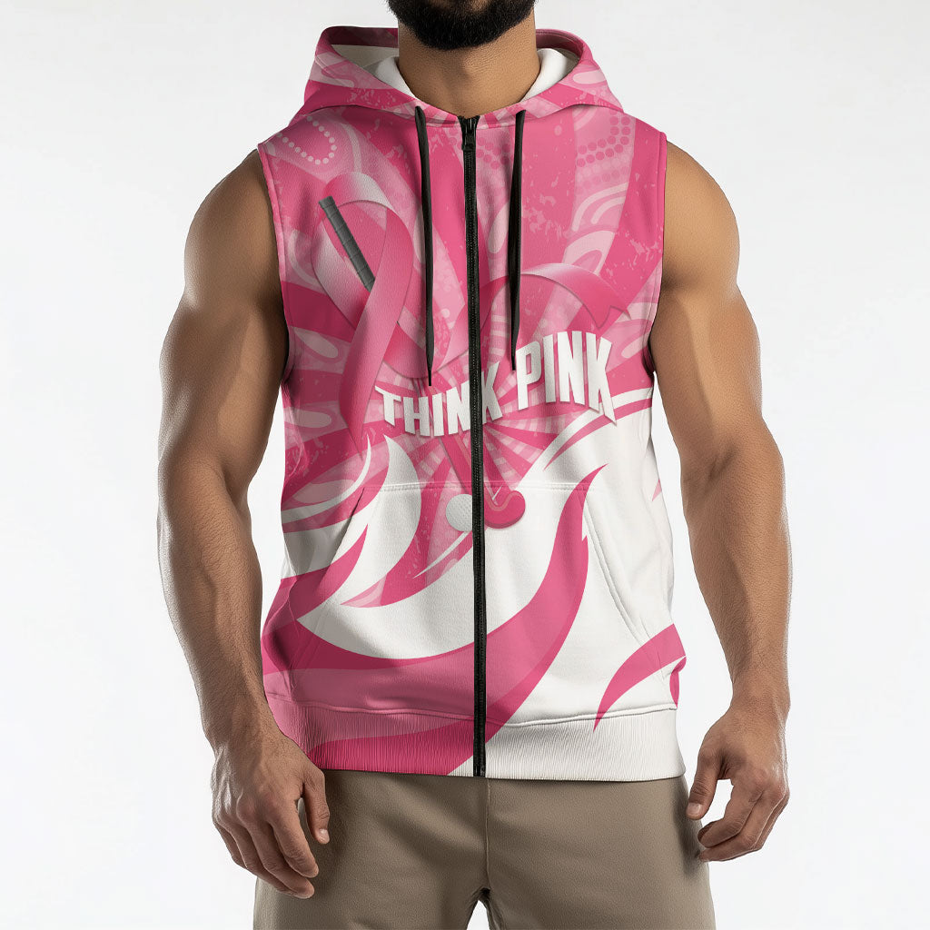 Australia Field Hockey Breast Cancer Personalised Sleeveless Zip Hoodie Think Pink Ribbon Aboriginal Art