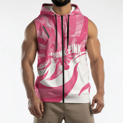 Australia Field Hockey Breast Cancer Personalised Sleeveless Zip Hoodie Think Pink Ribbon Aboriginal Art