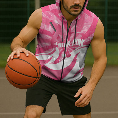 Australia Field Hockey Breast Cancer Personalised Sleeveless Zip Hoodie Think Pink Ribbon Aboriginal Art