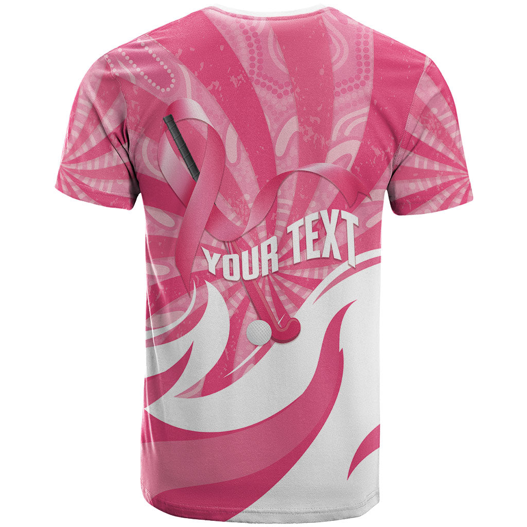 Australia Field Hockey Breast Cancer Personalised T Shirt Think Pink Ribbon Aboriginal Art