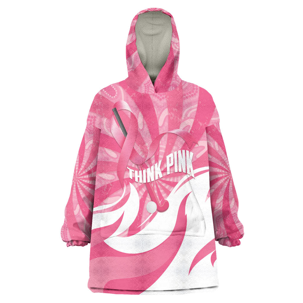Australia Field Hockey Breast Cancer Personalised Wearable Blanket Hoodie Think Pink Ribbon Aboriginal Art