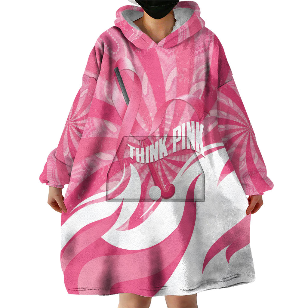 Australia Field Hockey Breast Cancer Personalised Wearable Blanket Hoodie Think Pink Ribbon Aboriginal Art