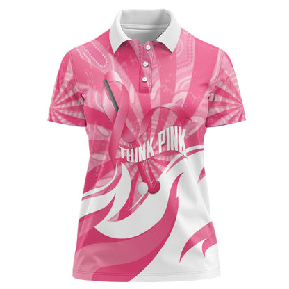 Australia Field Hockey Breast Cancer Personalised Women Polo Shirt Think Pink Ribbon Aboriginal Art