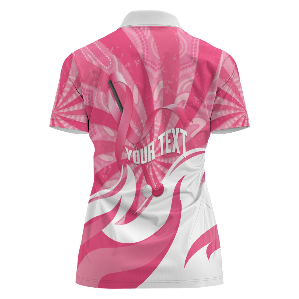 Australia Field Hockey Breast Cancer Personalised Women Polo Shirt Think Pink Ribbon Aboriginal Art