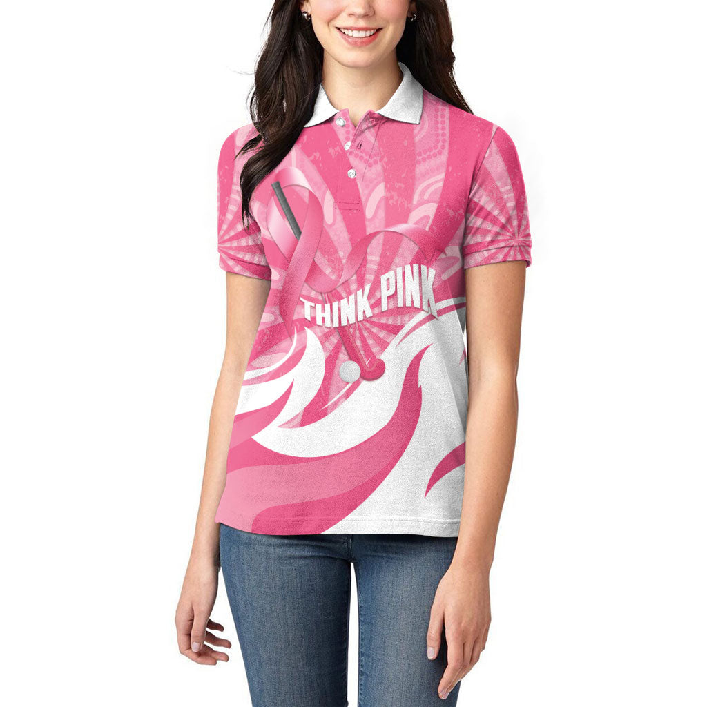 Australia Field Hockey Breast Cancer Personalised Women Polo Shirt Think Pink Ribbon Aboriginal Art