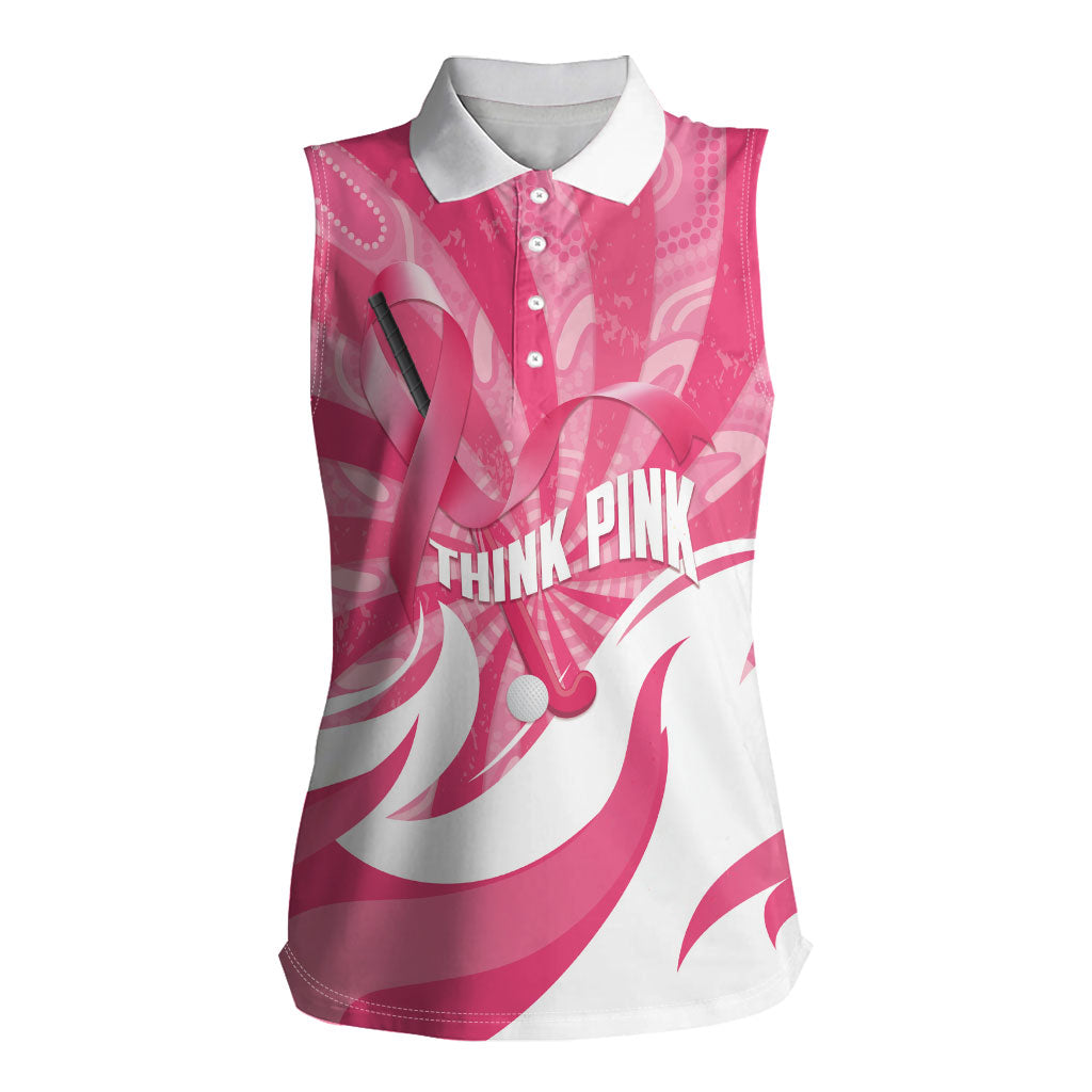 Australia Field Hockey Breast Cancer Personalised Women Sleeveless Polo Shirt Think Pink Ribbon Aboriginal Art