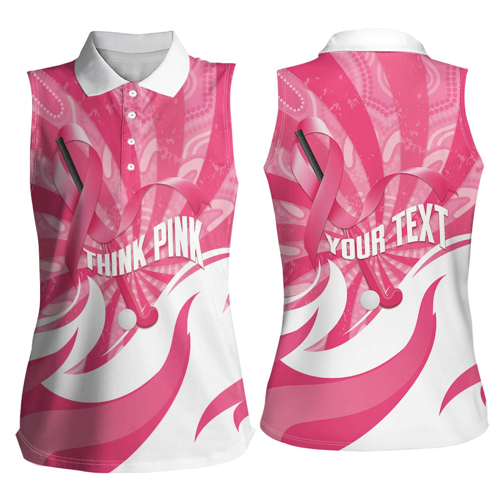 Australia Field Hockey Breast Cancer Personalised Women Sleeveless Polo Shirt Think Pink Ribbon Aboriginal Art