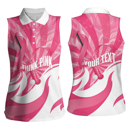Australia Field Hockey Breast Cancer Personalised Women Sleeveless Polo Shirt Think Pink Ribbon Aboriginal Art