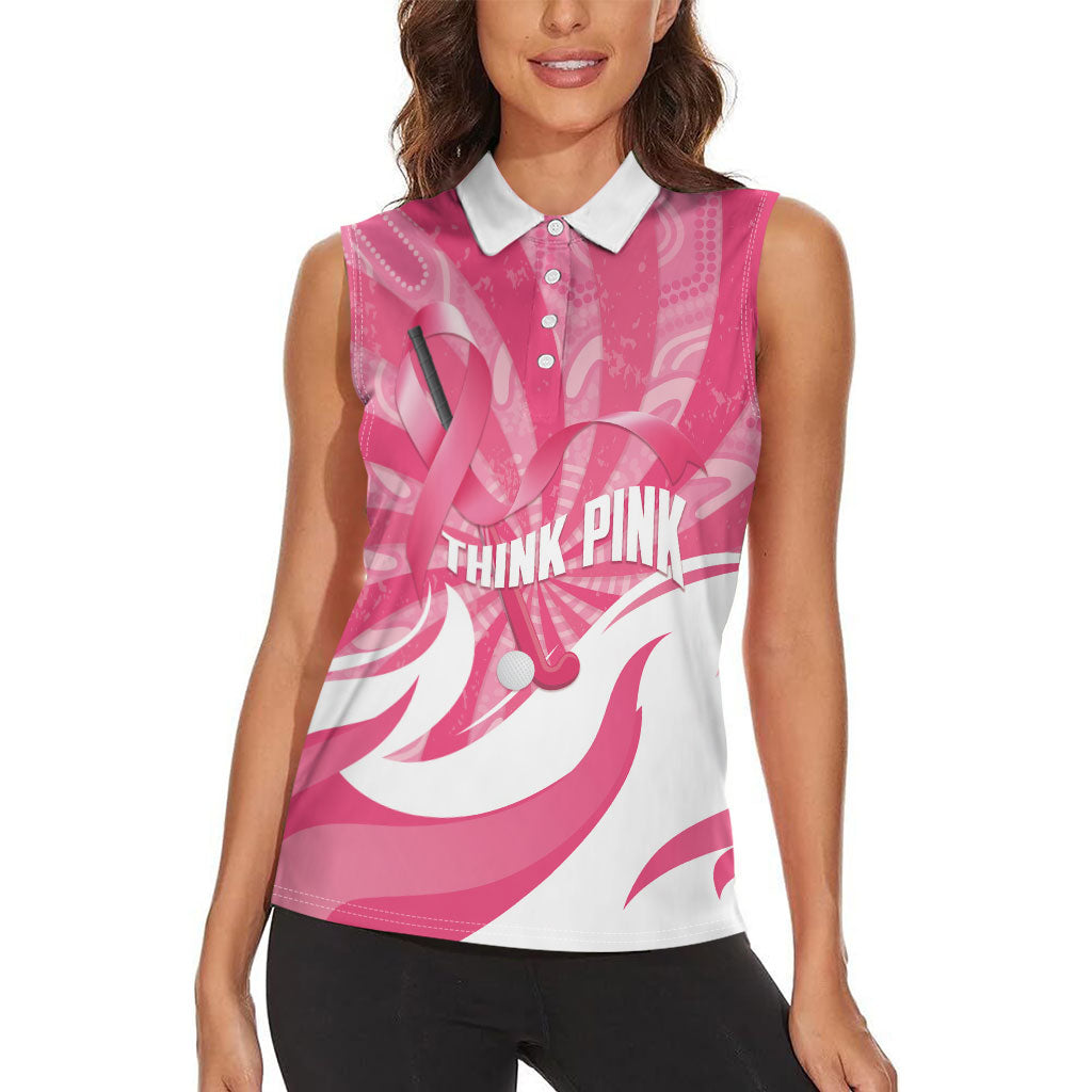 Australia Field Hockey Breast Cancer Personalised Women Sleeveless Polo Shirt Think Pink Ribbon Aboriginal Art