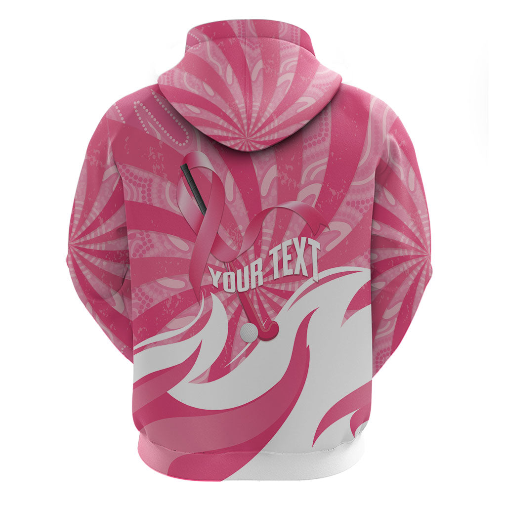 Australia Field Hockey Breast Cancer Personalised Zip Hoodie Think Pink Ribbon Aboriginal Art