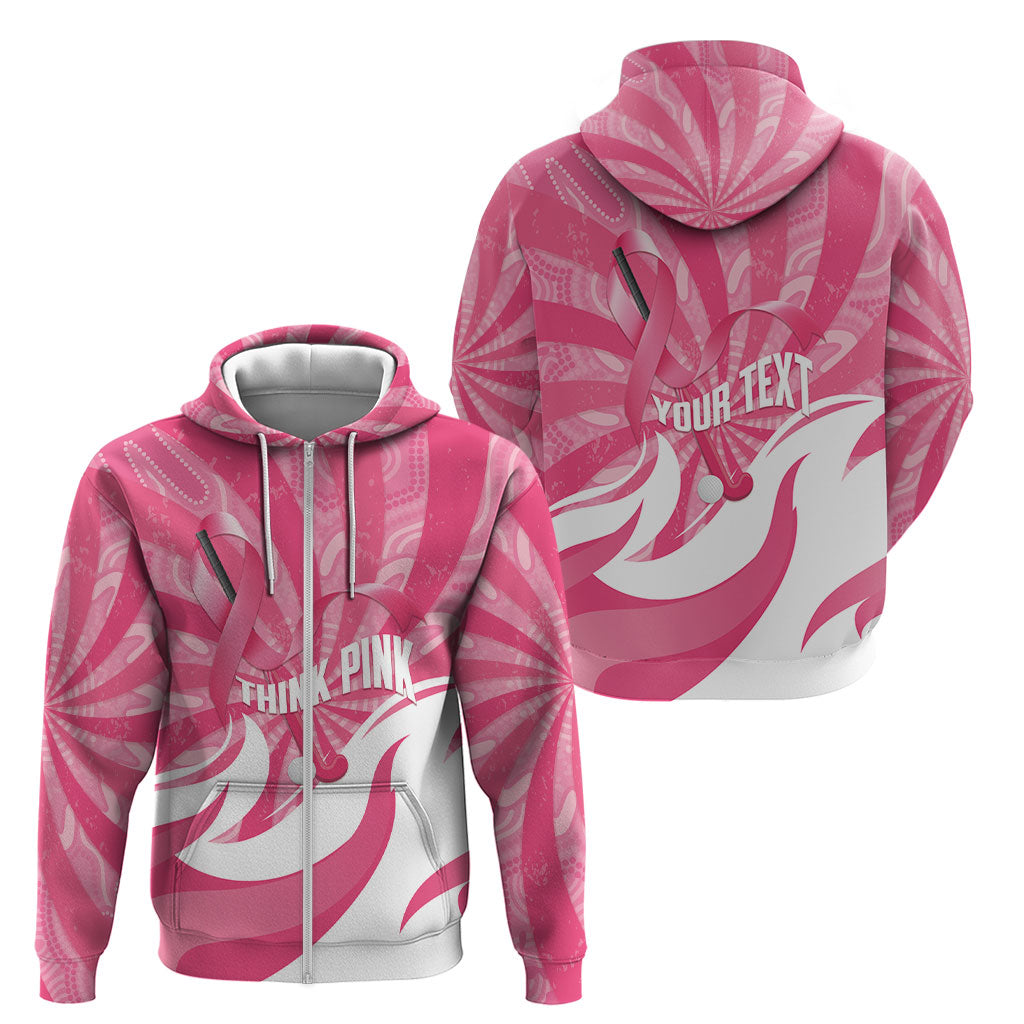Australia Field Hockey Breast Cancer Personalised Zip Hoodie Think Pink Ribbon Aboriginal Art