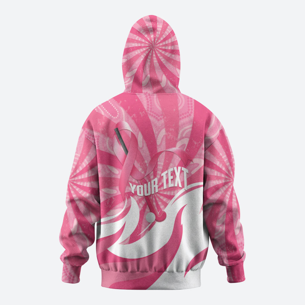 Australia Field Hockey Breast Cancer Personalised Zip Hoodie Think Pink Ribbon Aboriginal Art