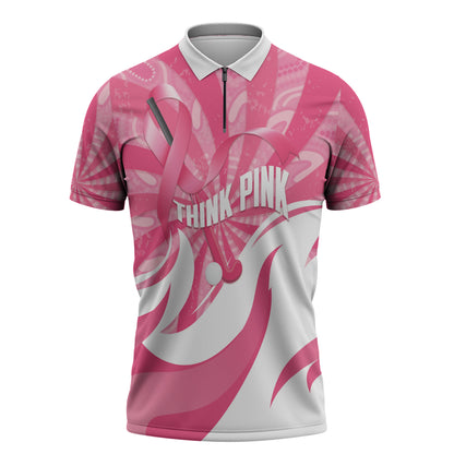 Australia Field Hockey Breast Cancer Personalised Zipper Polo Shirt Think Pink Ribbon Aboriginal Art